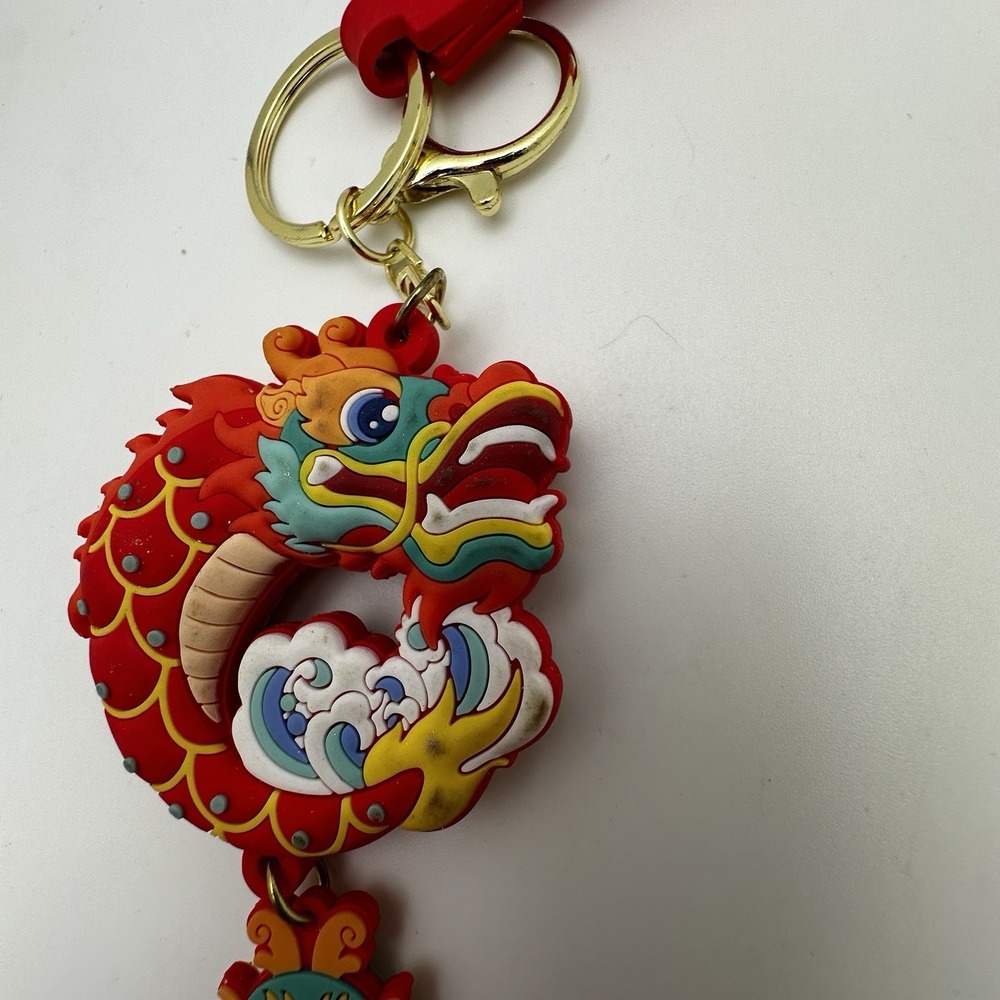 Red Dragon Keychain Purse Charm Chinese Zodiac Silicone Bag Charm Lucky - Picture 3 of 9